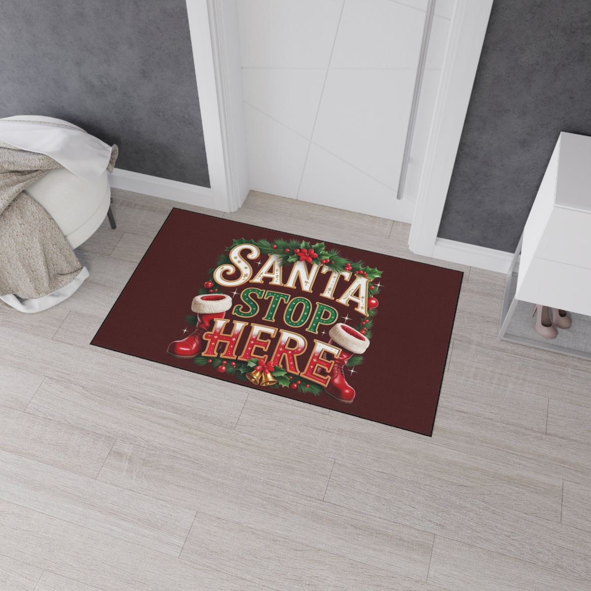 Santa Stop Here Heavy-Duty Floor Mat — Holiday Welcome Door Mat
