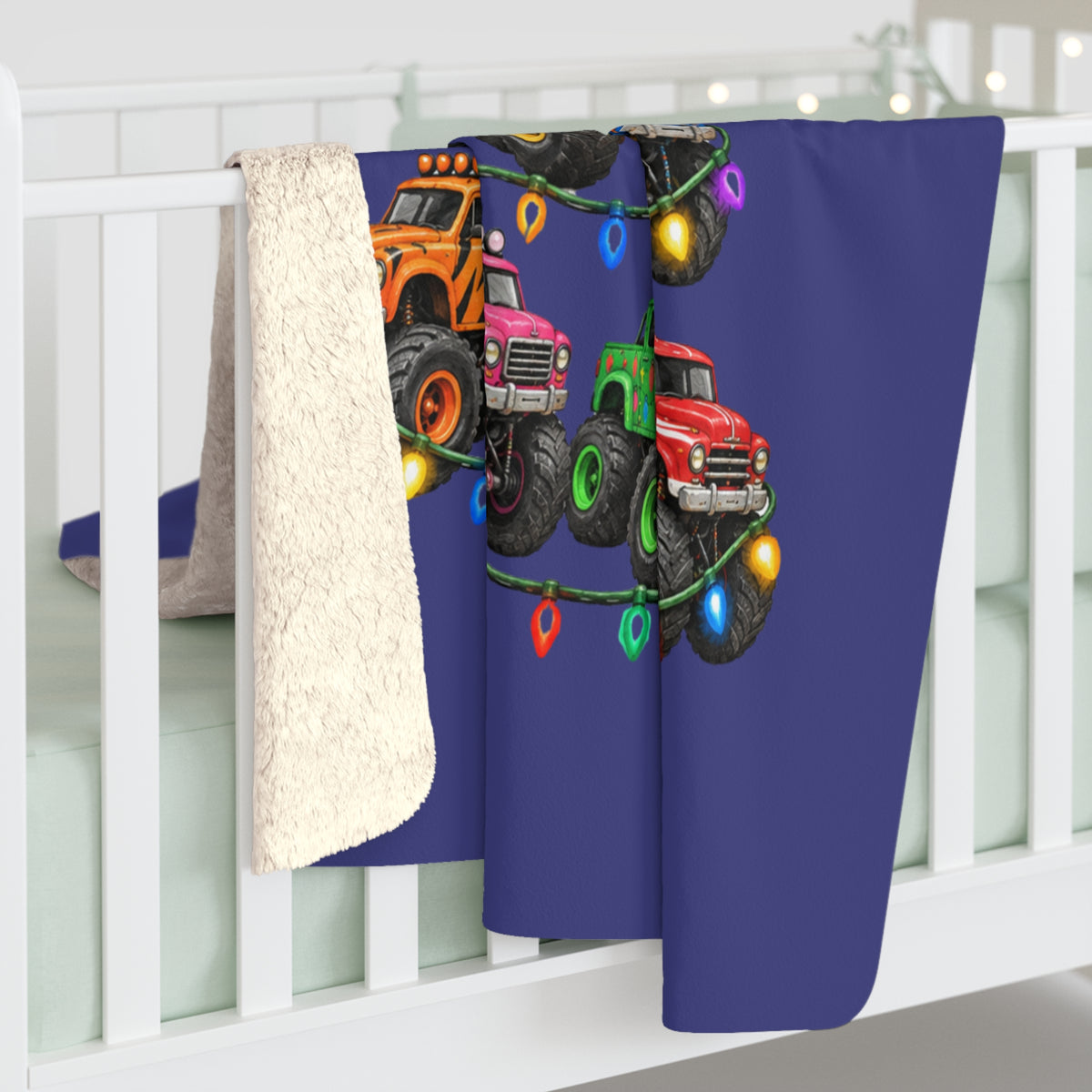 Christmas Monster Truck Tree Sherpa Blanket