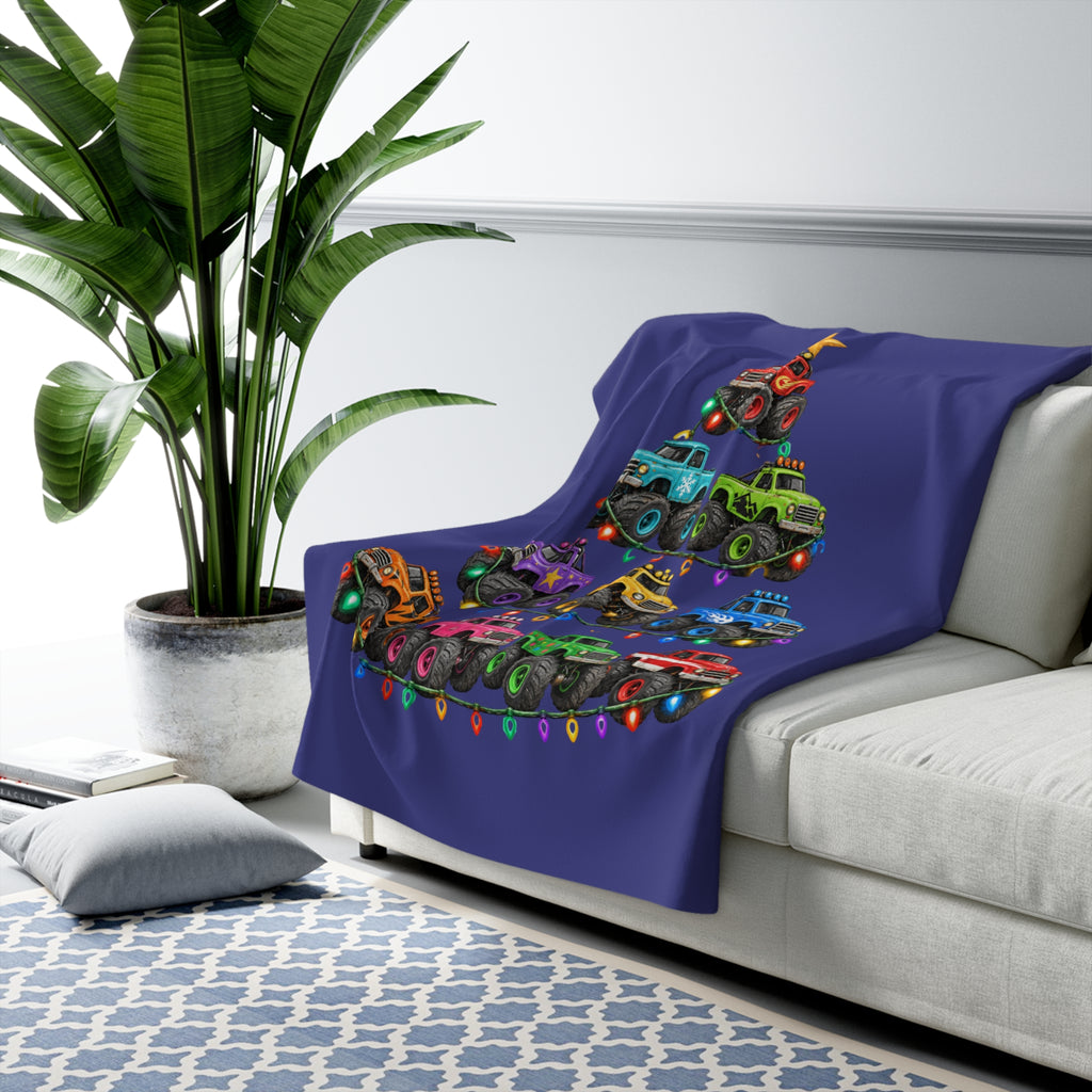 Christmas Monster Truck Tree Sherpa Blanket