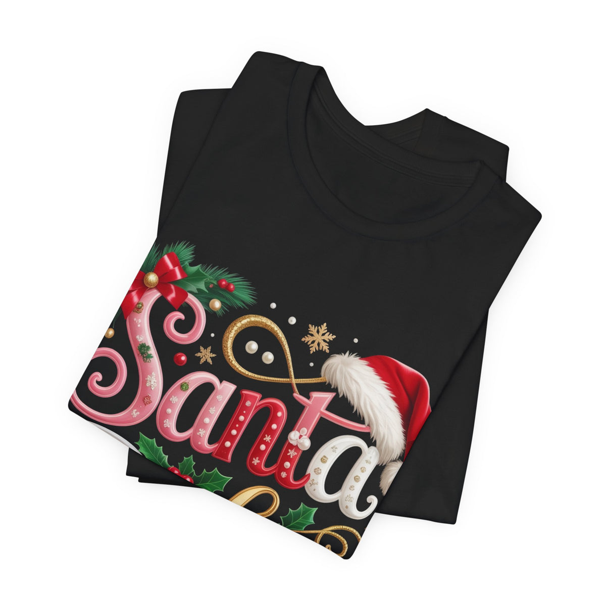 Santa Baby Christmas T-Shirt – Festive Holiday Tee with Santa Hat & Holly