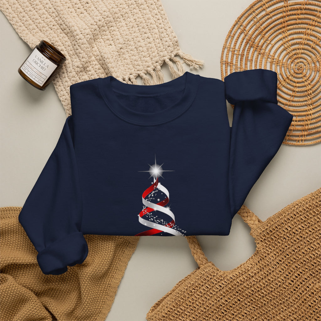Minimal Red Ribbon Christmas Tree Sweatshirt