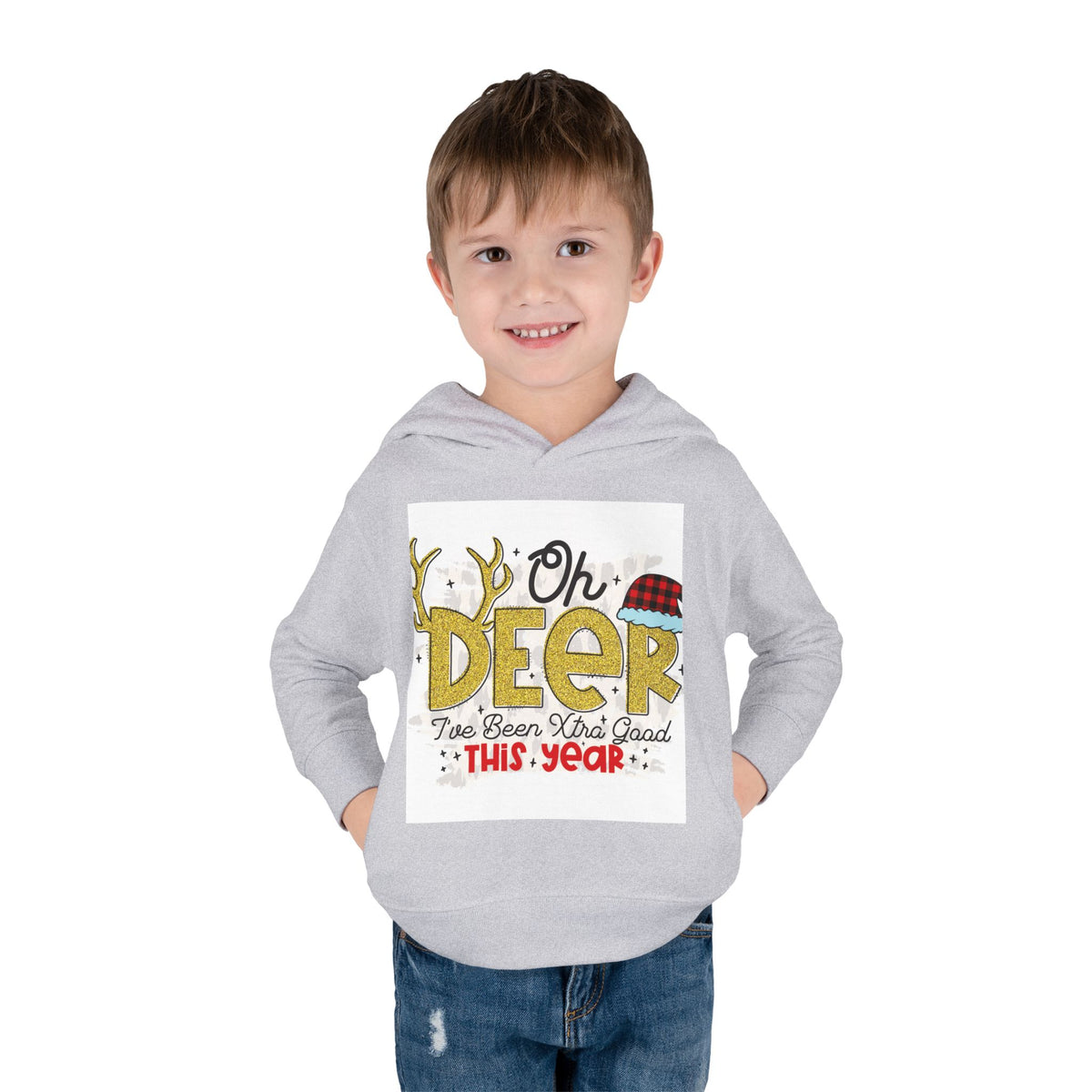 Toddler Hoodie — "Oh Deer I've Been Extra Good This Year" Christmas Pullover