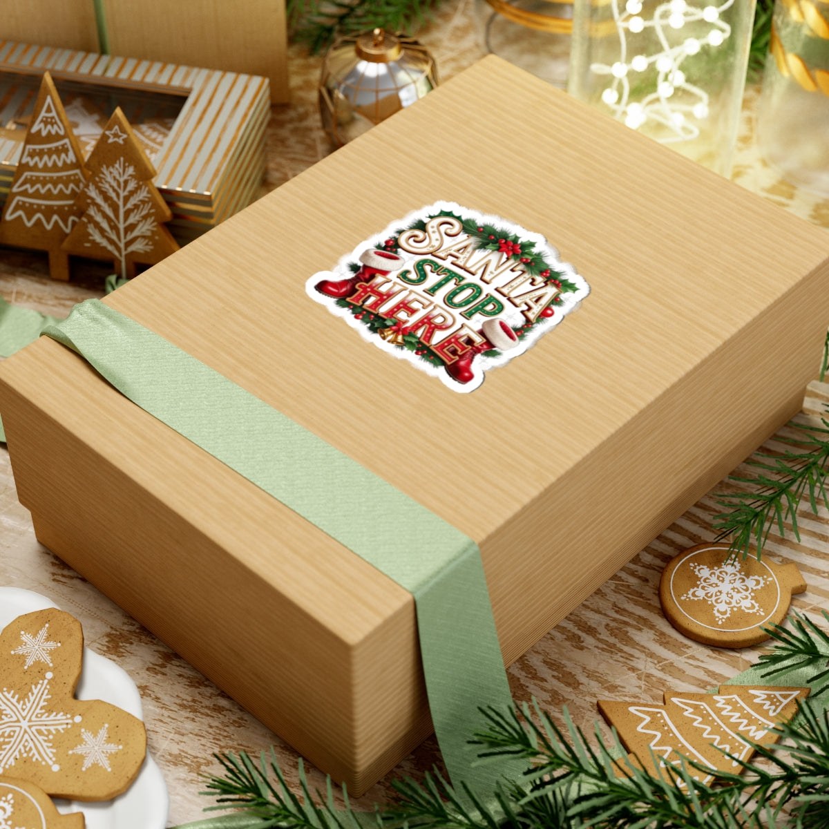 Santa Stop Here Kiss-Cut Sticker — Festive Christmas Holiday Decal