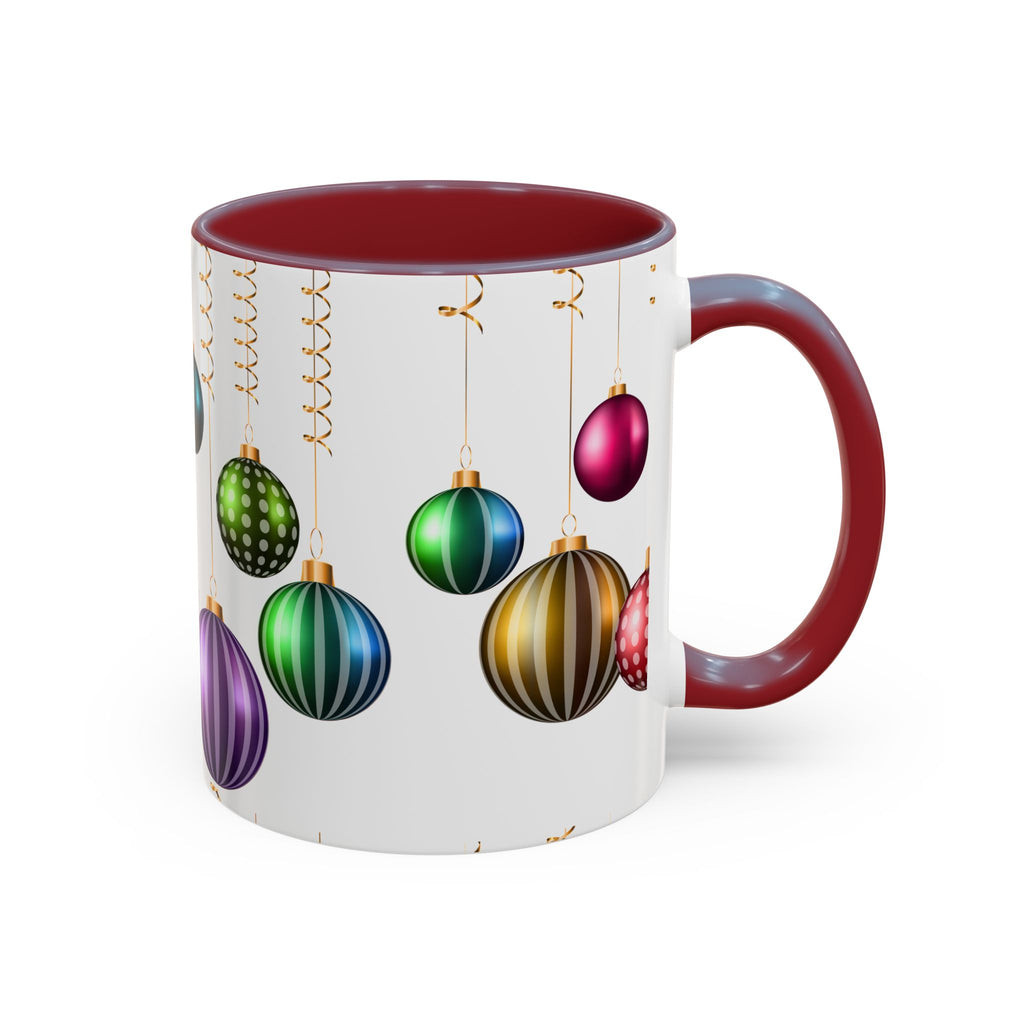 Holiday Ornament Accent Coffee Mug — Colorful Hanging Baubles 11/15oz