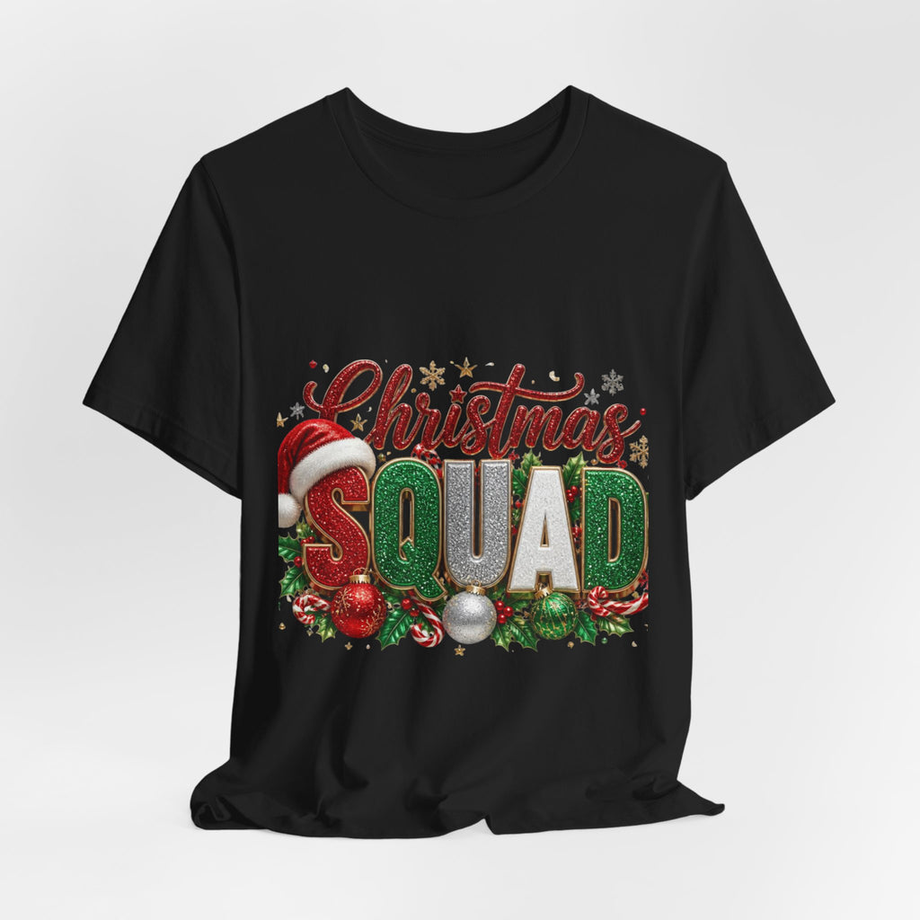 Christmas Squad T-Shirt – Festive Holiday Tee with Santa Hat & Ornaments