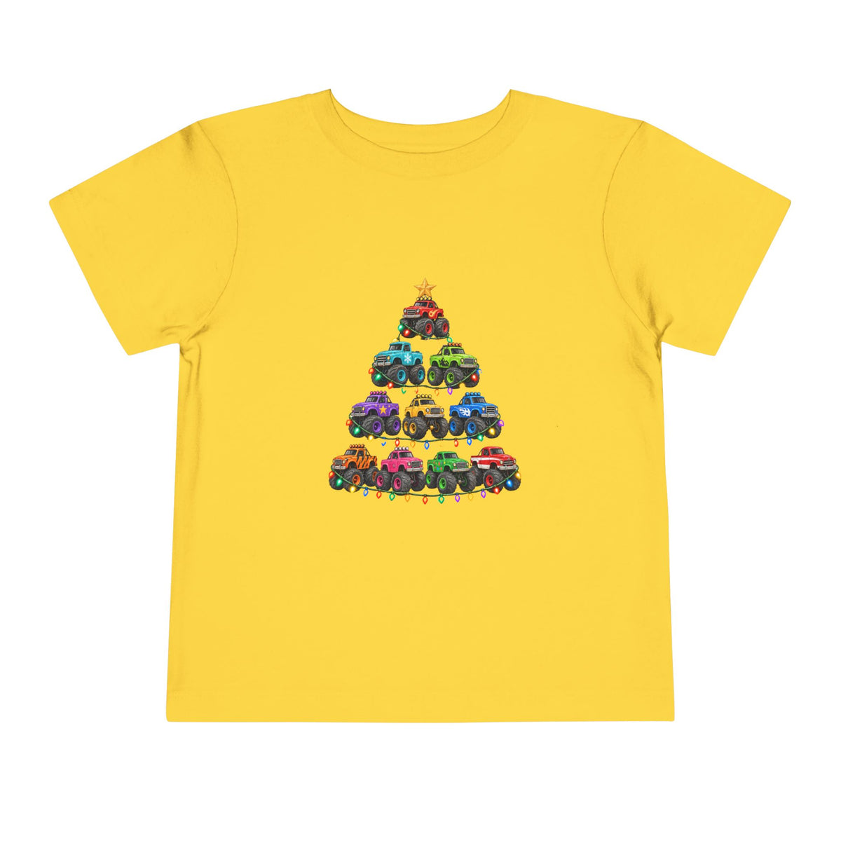 Toddler Tee — Colorful Monster Truck Christmas Tree Holiday Shirt