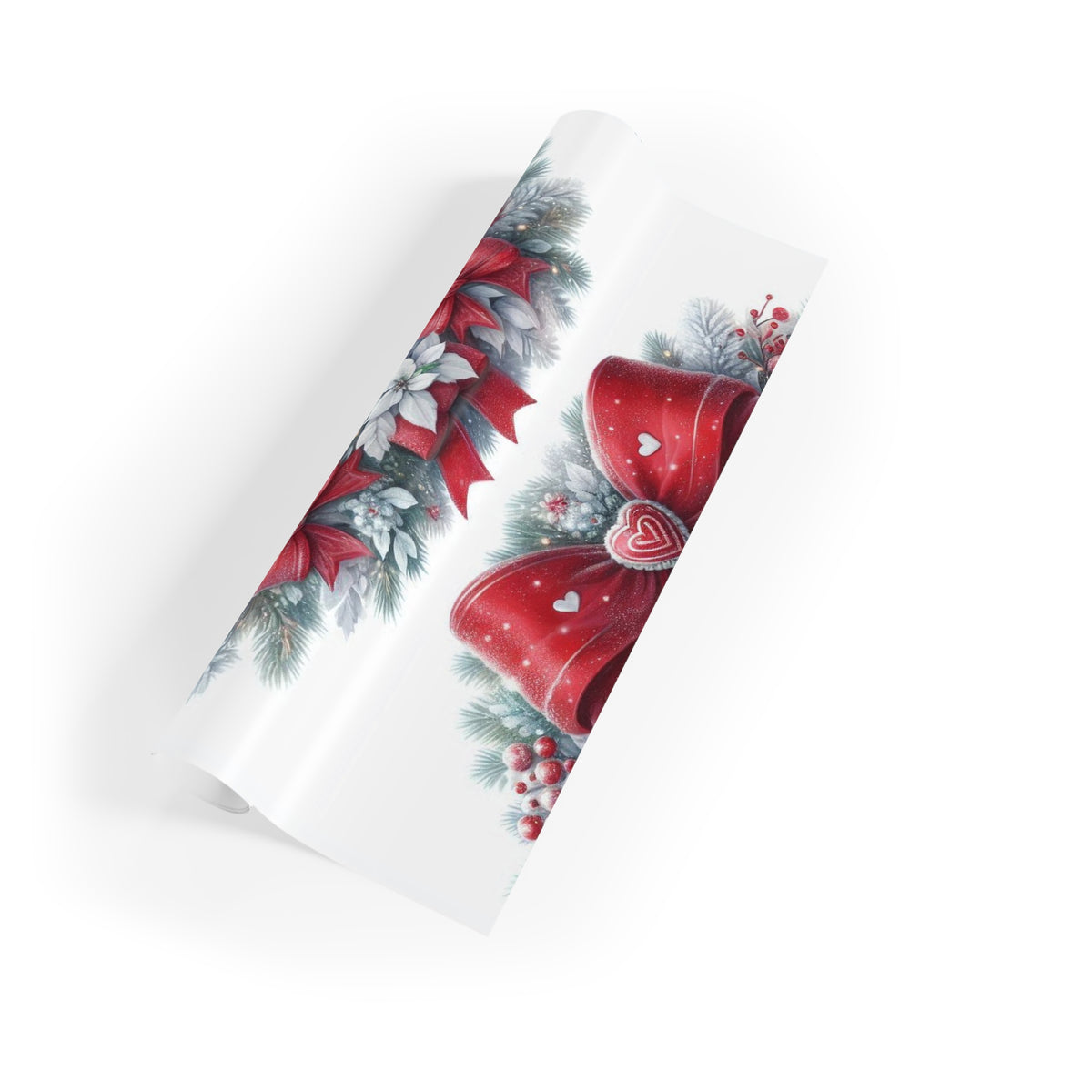 Christmas Wreath Gift Wrap Roll — Red Bow & Snowy Cottage Holiday Wrapping Paper