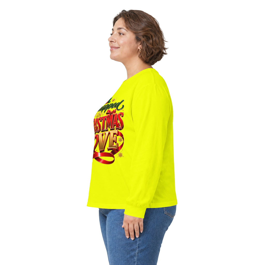 Long Sleeve Tee — "Wrapped in Christmas Love" Holiday Graphic Shirt