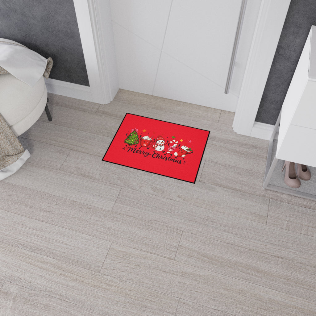 Christmas Floor Mat - Merry Christmas Holiday Door Mat with Festive Tree, Snowman & Candy Cane Design