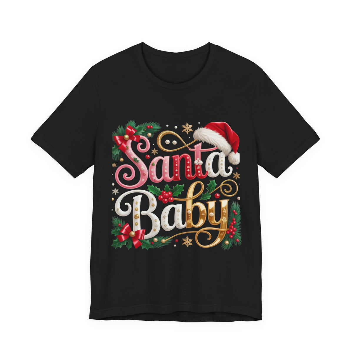 Santa Baby Christmas T-Shirt – Festive Holiday Tee with Santa Hat & Holly