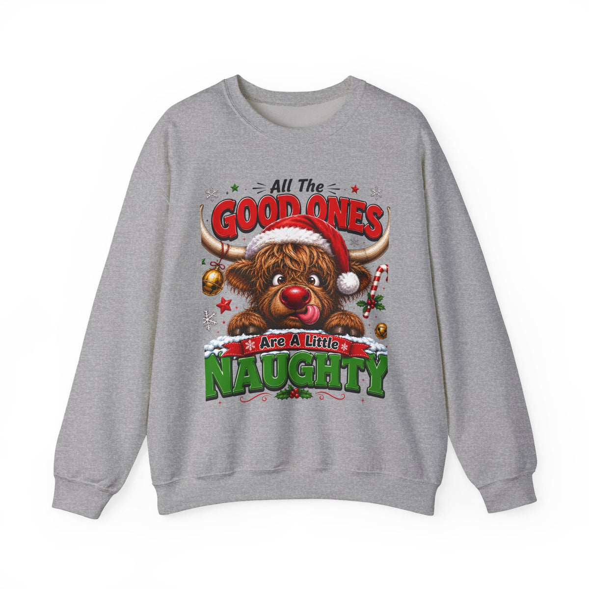 Naughty Highland Cow Christmas Sweatshirt – "All the Good Ones Are a Little Naughty"