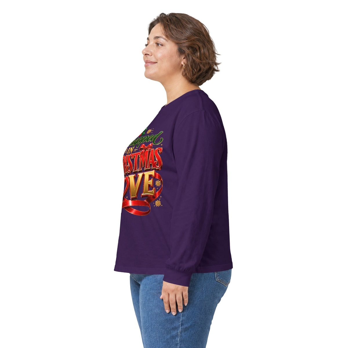 Long Sleeve Tee — "Wrapped in Christmas Love" Holiday Graphic Shirt