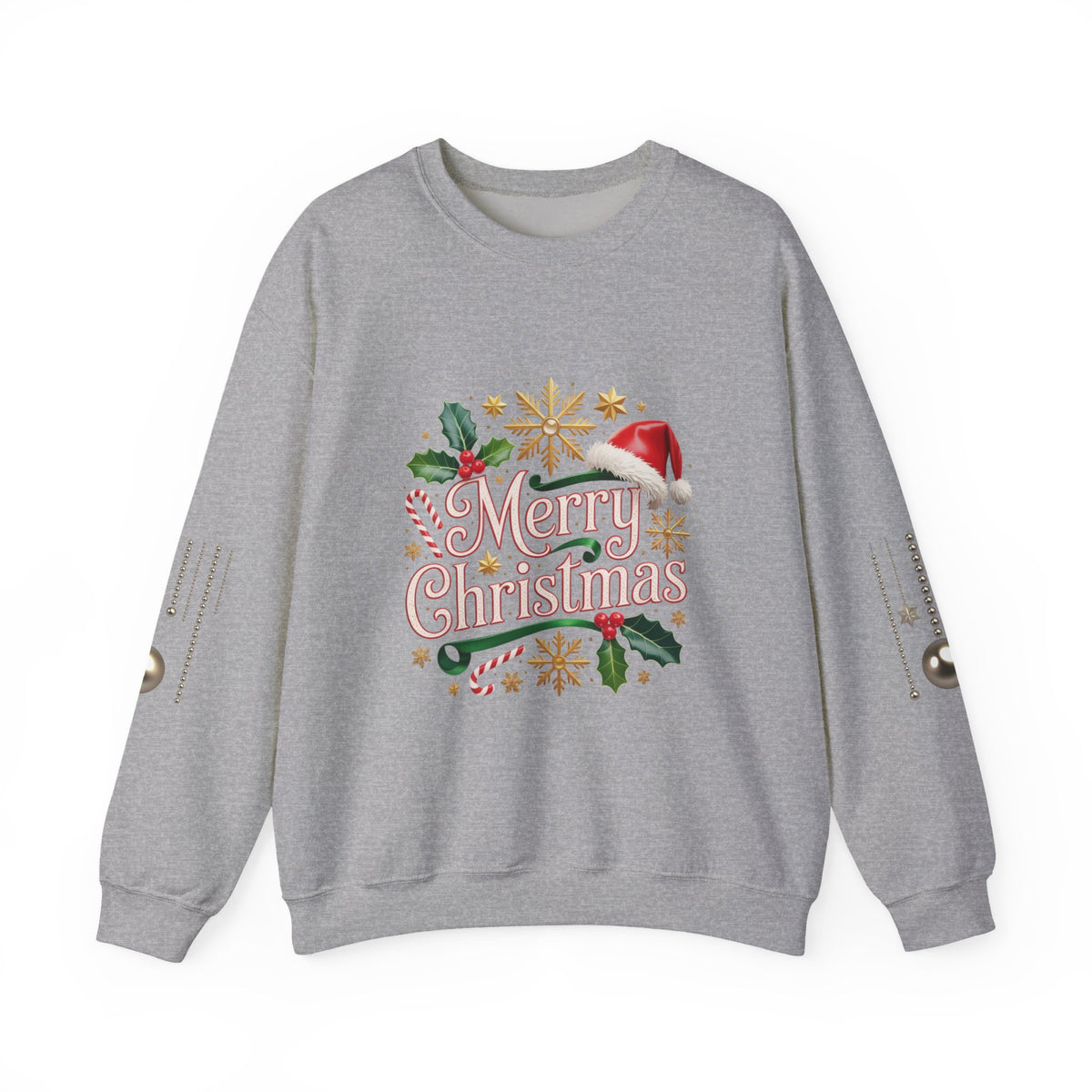 Merry Christmas Crewneck Sweatshirt — Festive Santa Hat & Holly Holiday Pullover
