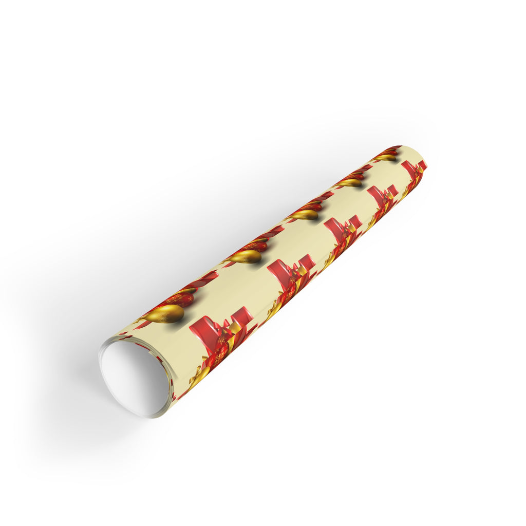 Holiday Gift Wrap Roll — Red Presents & Gold Ornaments Christmas Wrapping Paper