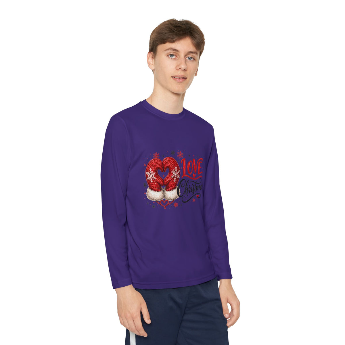 Youth Long Sleeve Tee - "Love Christmas" Festive Heart Gnome Design