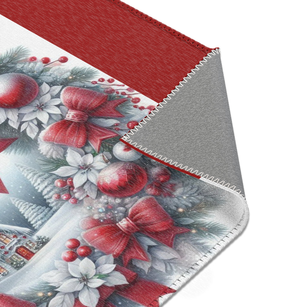 Christmas Wreath Area Rug — Red Bow Holiday Decorative Mat