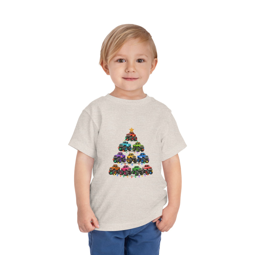 Toddler Tee — Colorful Monster Truck Christmas Tree Holiday Shirt