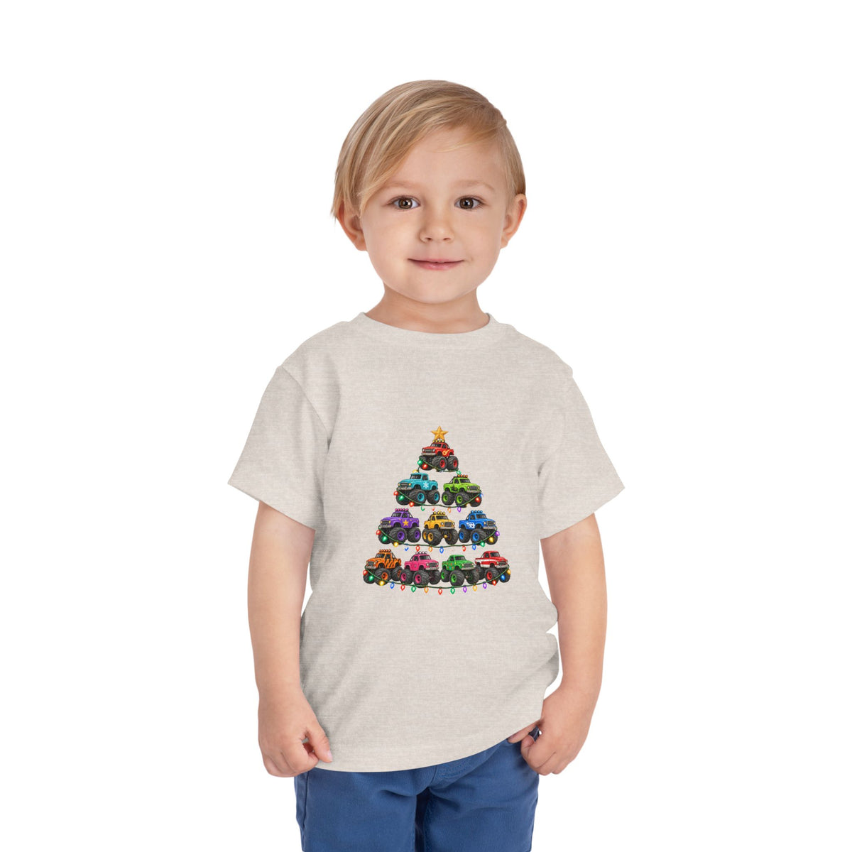 Toddler Tee — Colorful Monster Truck Christmas Tree Holiday Shirt