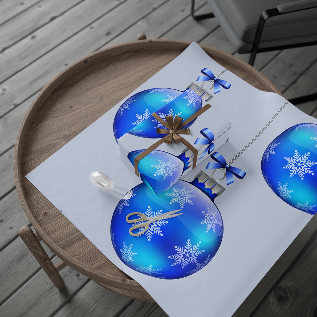 Blue Ornament Wrapping Paper - Holiday Christmas Gift Wrap with Blue Baubles Pattern
