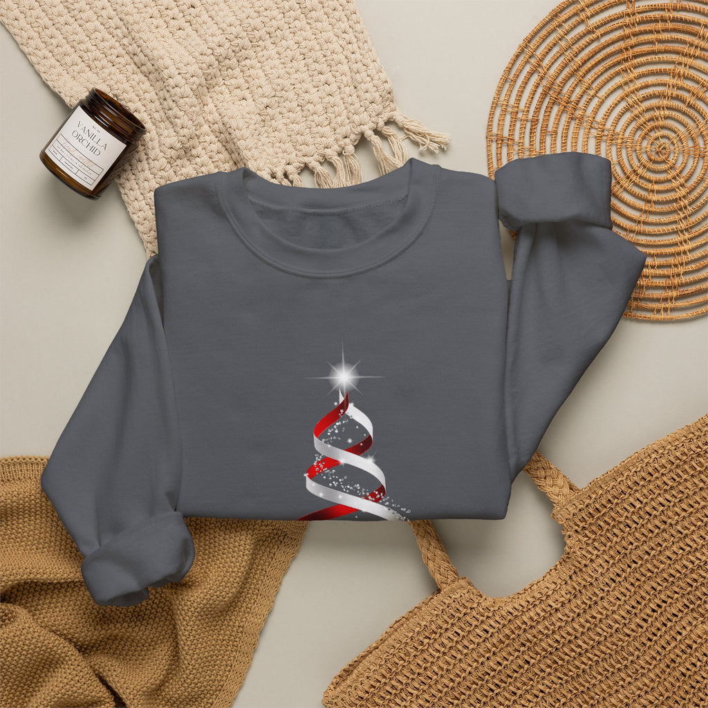 Minimal Red Ribbon Christmas Tree Sweatshirt