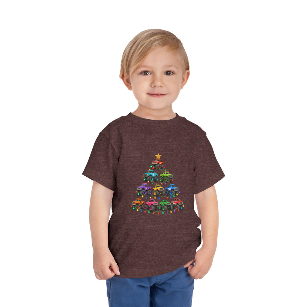 Toddler Tee — Colorful Monster Truck Christmas Tree Holiday Shirt