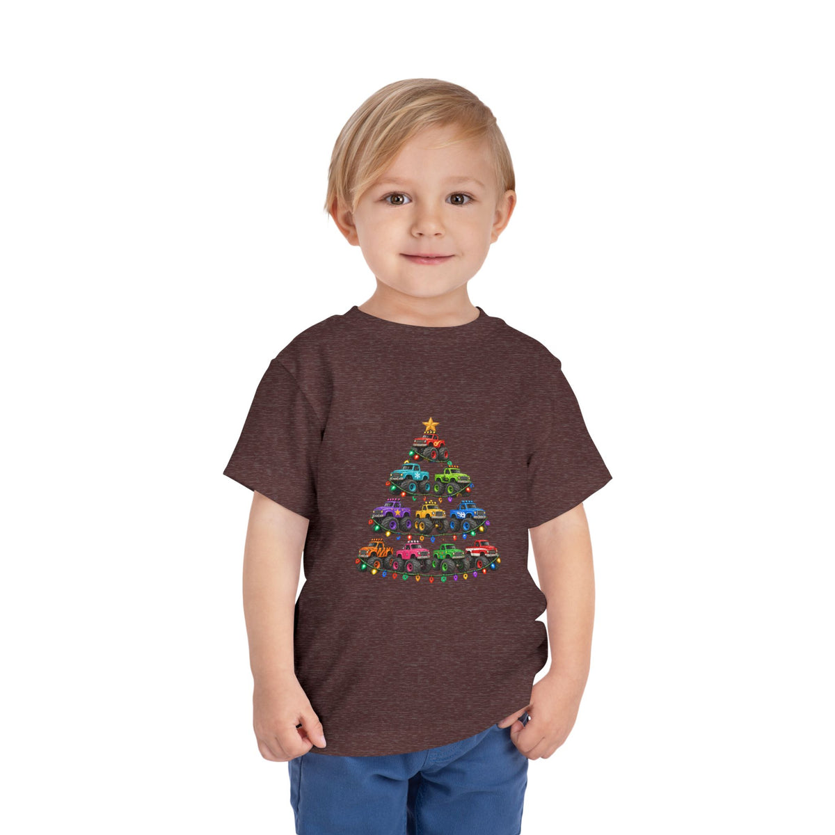 Toddler Tee — Colorful Monster Truck Christmas Tree Holiday Shirt