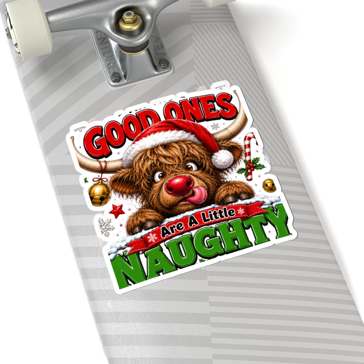Holiday Sticker — 'Good Ones Are A Little Naughty' Cute Santa Cow Kiss-Cut Sticker