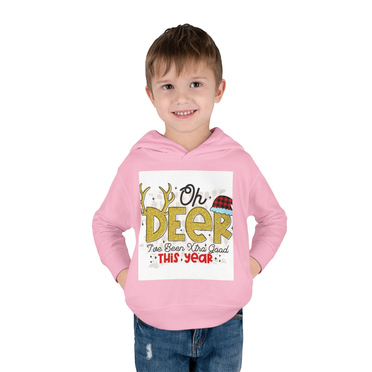 Toddler Hoodie — "Oh Deer I've Been Extra Good This Year" Christmas Pullover