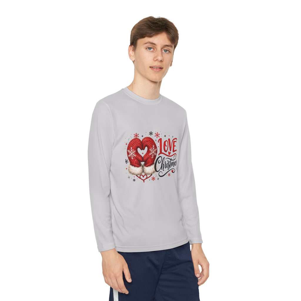 Youth Long Sleeve Tee - "Love Christmas" Festive Heart Gnome Design