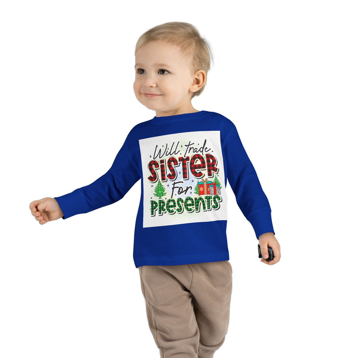 Toddler Long Sleeve Tee — "Will Trade Sister for Presents" Christmas Shirt