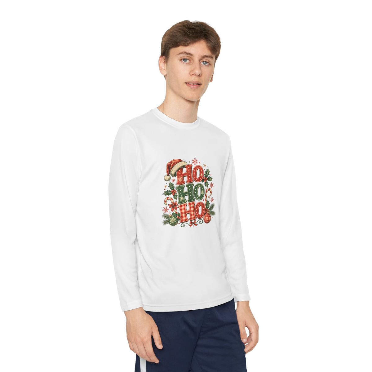 Kids Christmas Long Sleeve Tee — 'Ho Ho Ho' Holiday Graphic
