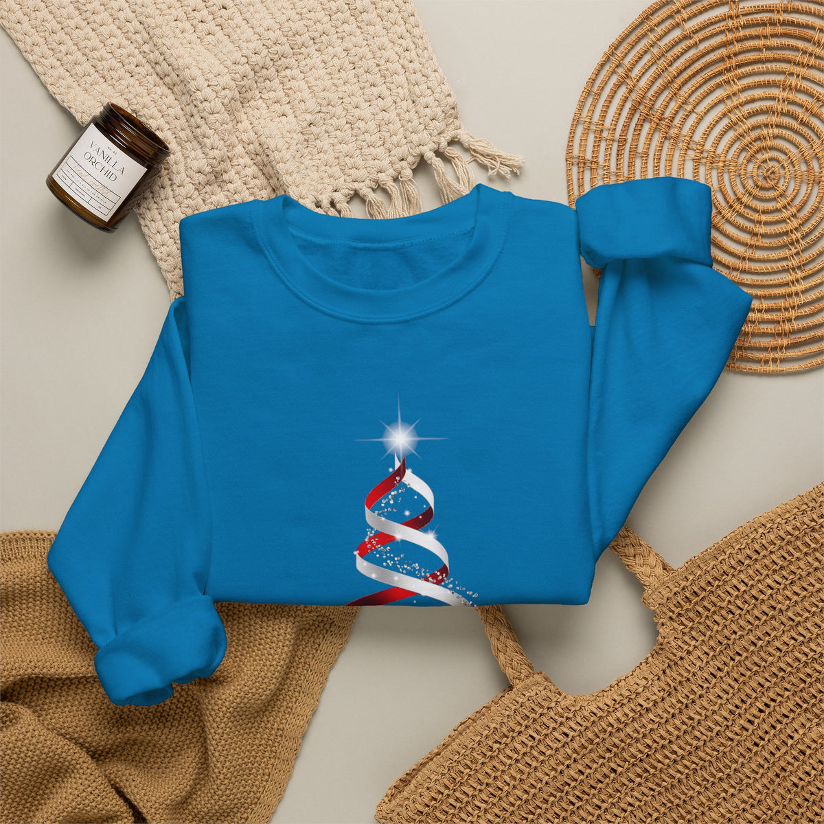 Minimal Red Ribbon Christmas Tree Sweatshirt