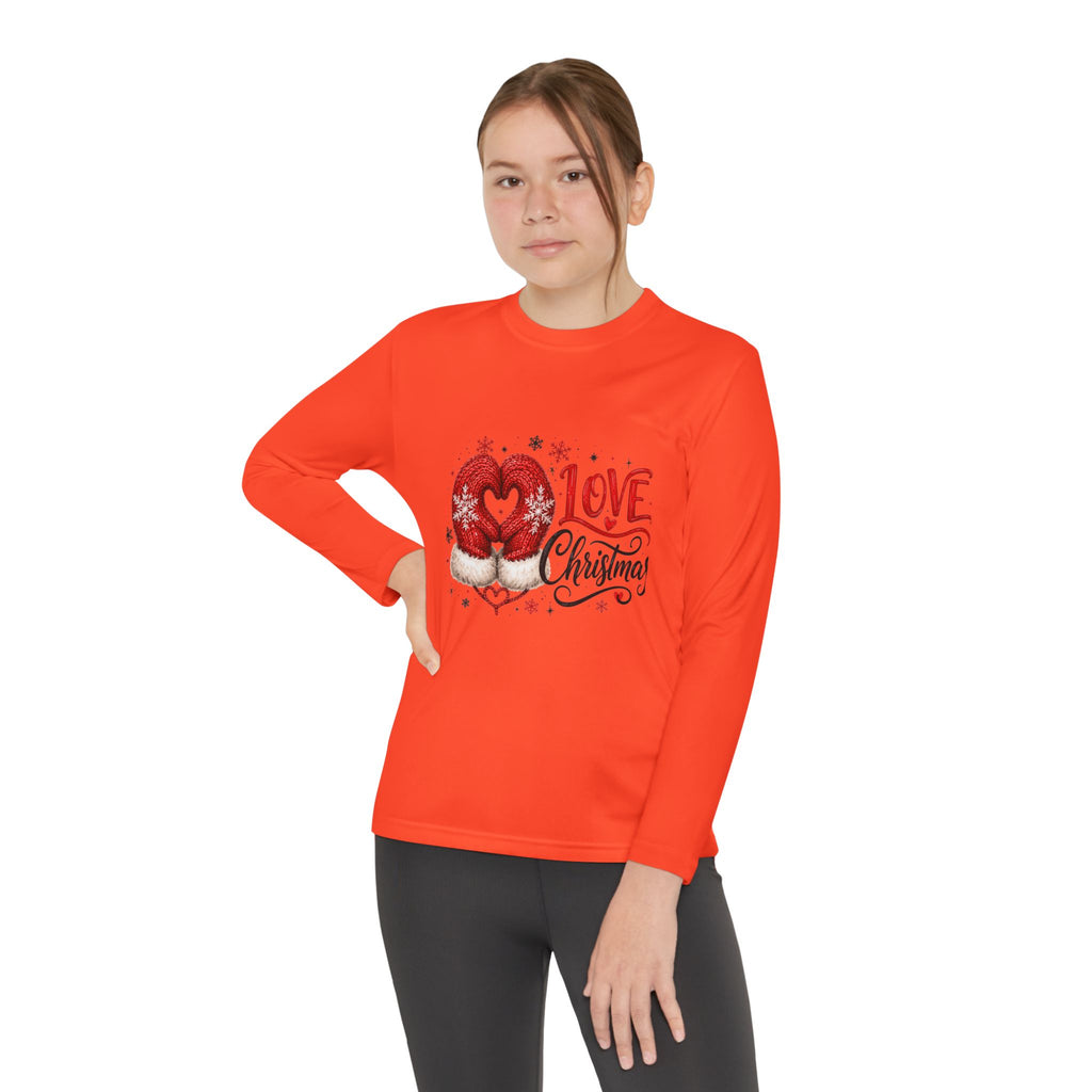 Youth Long Sleeve Tee - "Love Christmas" Festive Heart Gnome Design