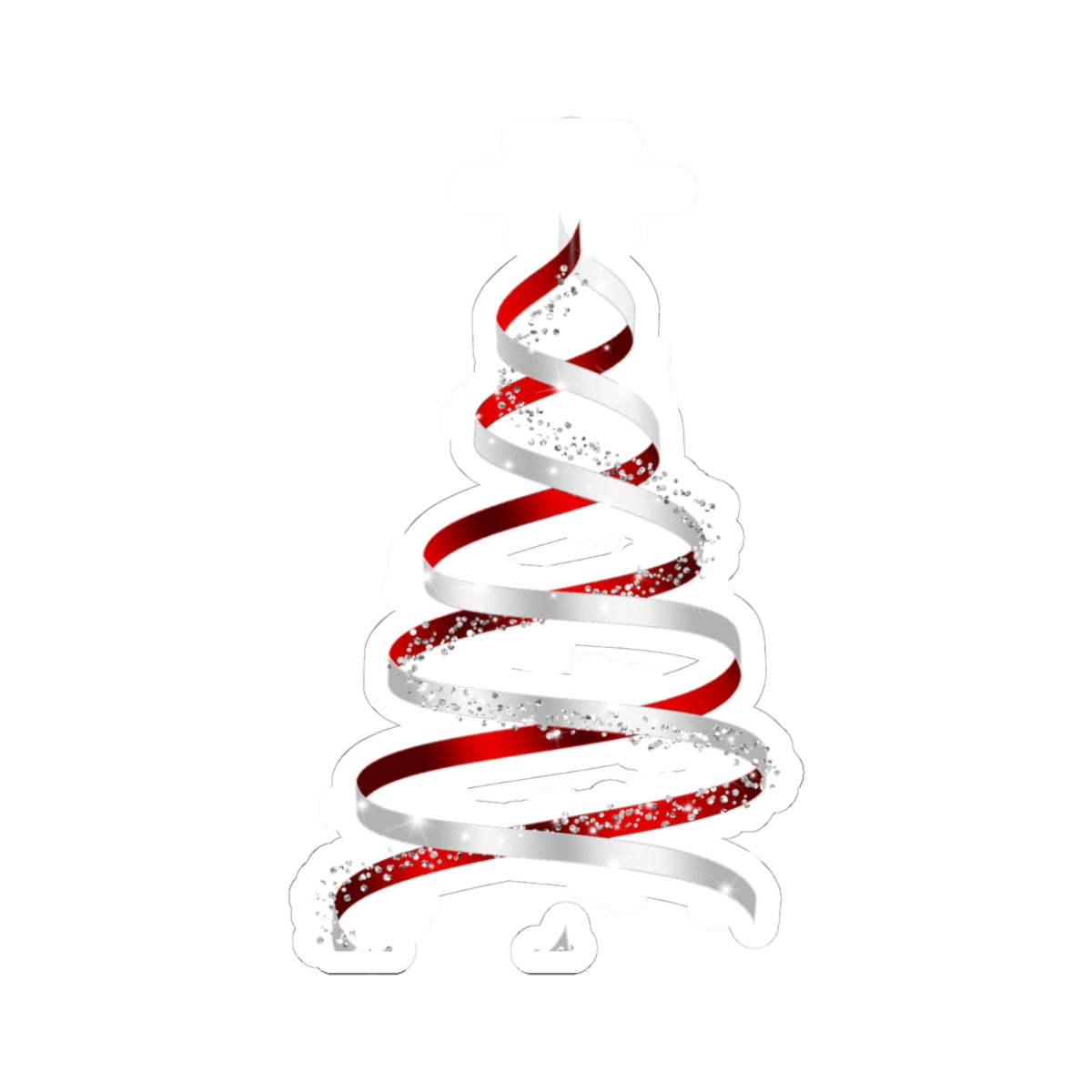 Christmas Ribbon Tree Sticker — Red & White Spiral Holiday Kiss-Cut Sticker