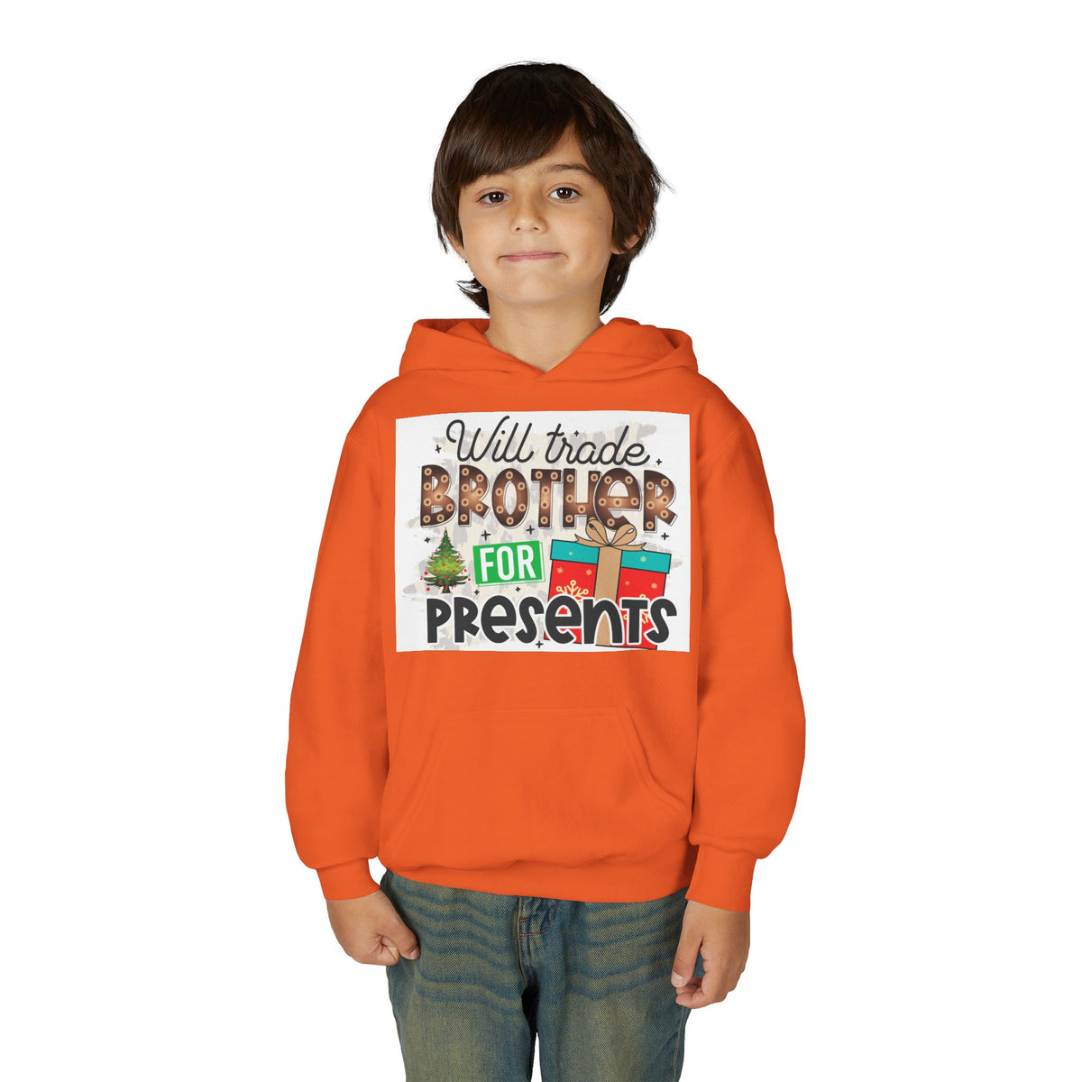 Kid’s Christmas Hoodie - "Will Trade Brother for Presents" Holiday Sweatshirt
