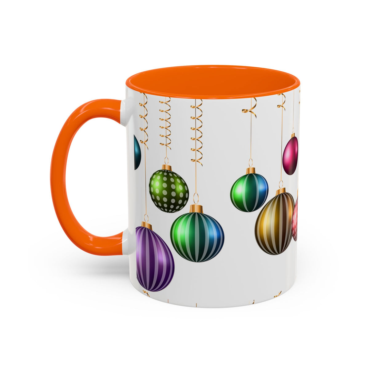 Holiday Ornament Accent Coffee Mug — Colorful Hanging Baubles 11/15oz