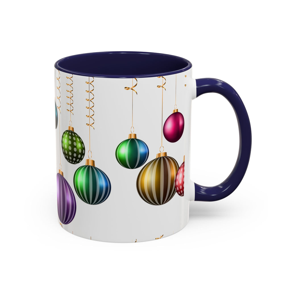 Holiday Ornament Accent Coffee Mug — Colorful Hanging Baubles 11/15oz