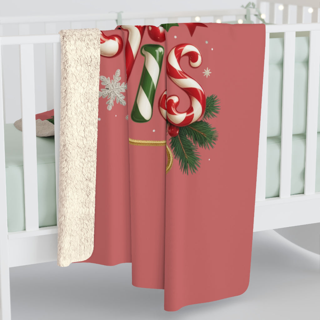 Candy Cane Wishes Sherpa Blanket — Cozy Christmas Throw with Festive Candy Cane Typography