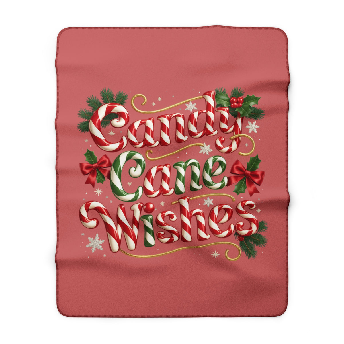 Candy Cane Wishes Sherpa Blanket — Cozy Christmas Throw with Festive Candy Cane Typography