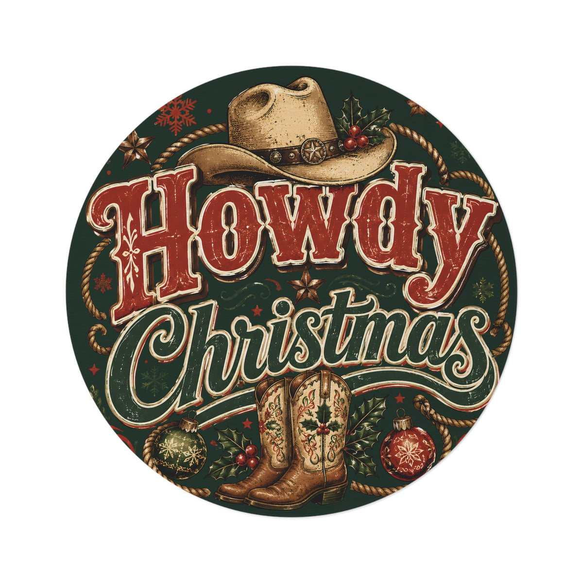 Howdy Christmas Round Rug — Western Cowboy Holiday Décor