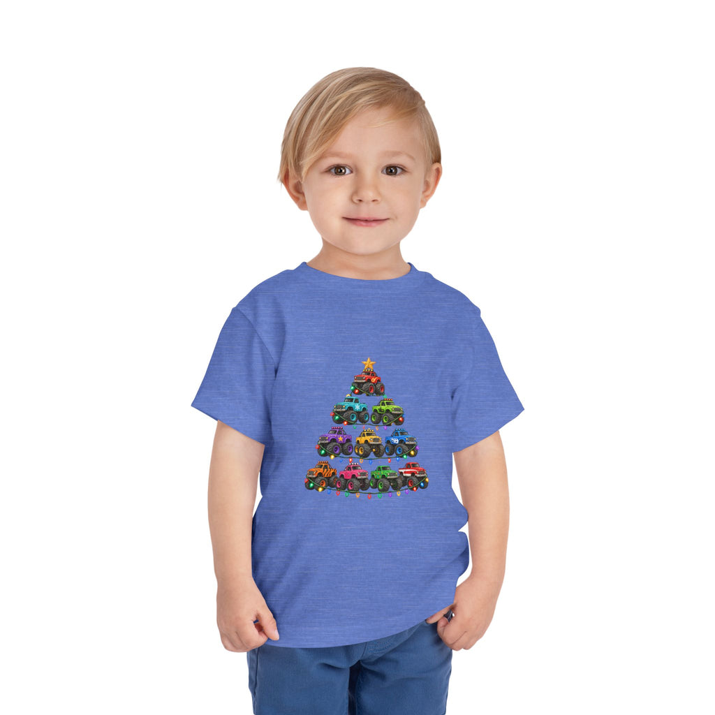 Toddler Tee — Colorful Monster Truck Christmas Tree Holiday Shirt