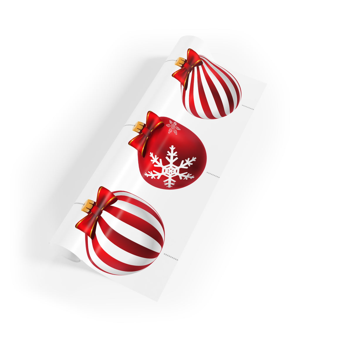 Christmas Ornament Gift Wrap Roll — Red Striped & Snowflake Bauble Wrapping Paper