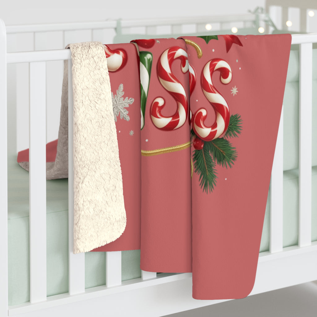 Candy Cane Wishes Sherpa Blanket — Cozy Christmas Throw with Festive Candy Cane Typography