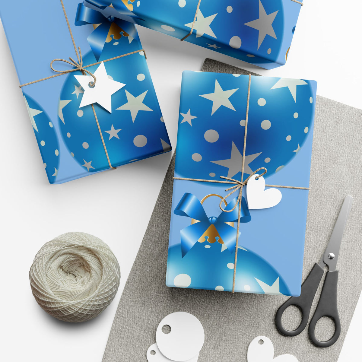 Blue Star Ornament Gift Wrap Paper — Festive Holiday Wrapping for Christmas & Birthdays