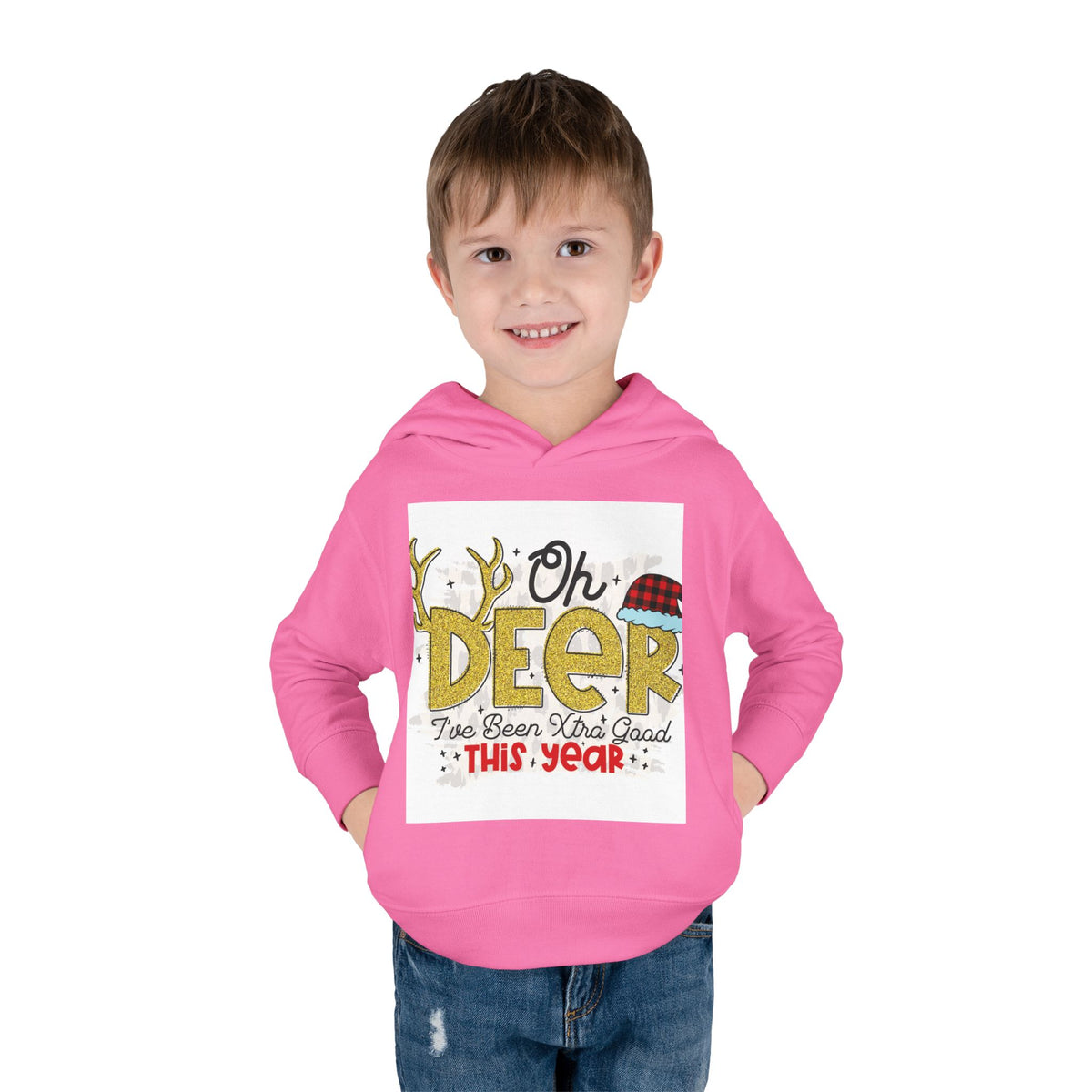 Toddler Hoodie — "Oh Deer I've Been Extra Good This Year" Christmas Pullover