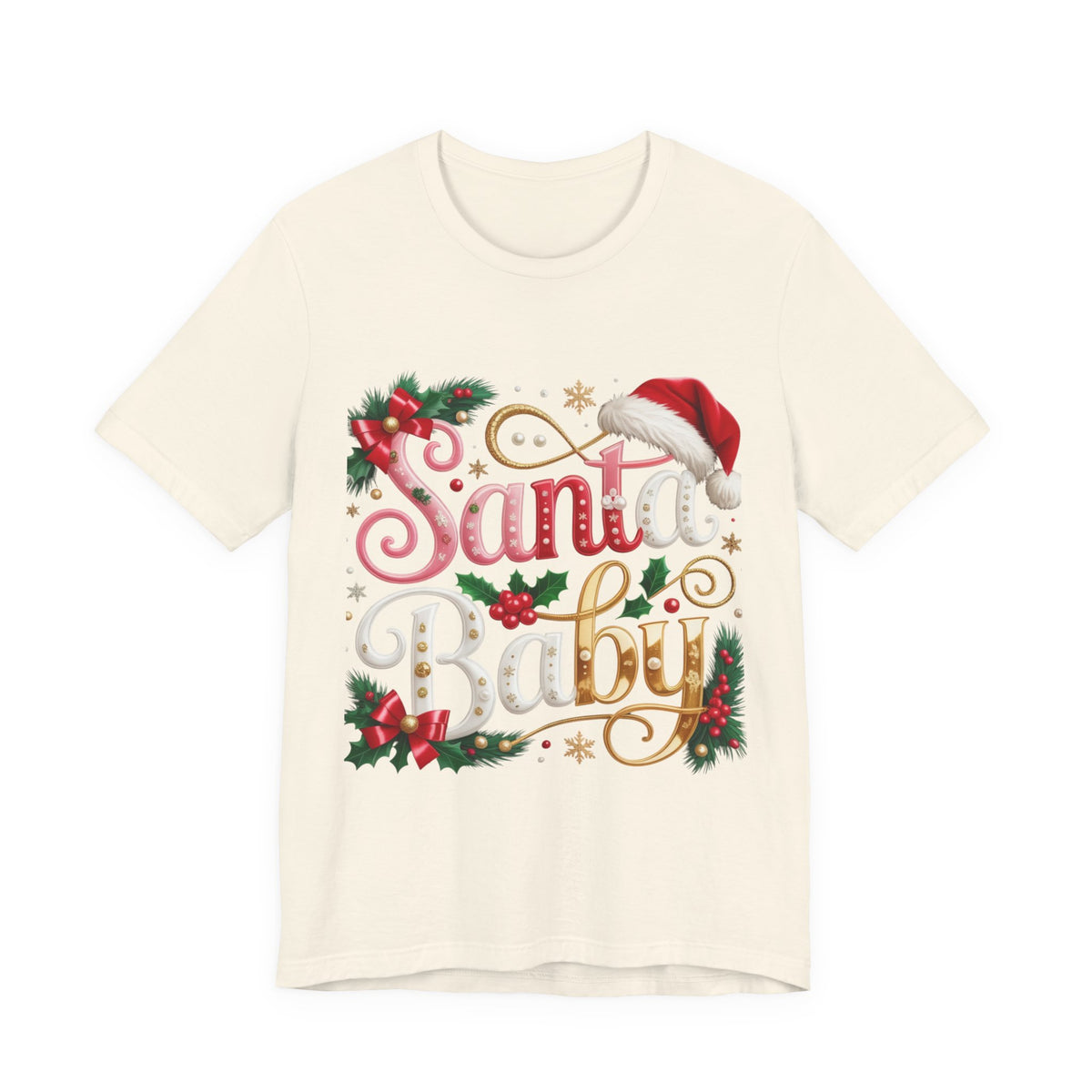 Santa Baby Christmas T-Shirt – Festive Holiday Tee with Santa Hat & Holly