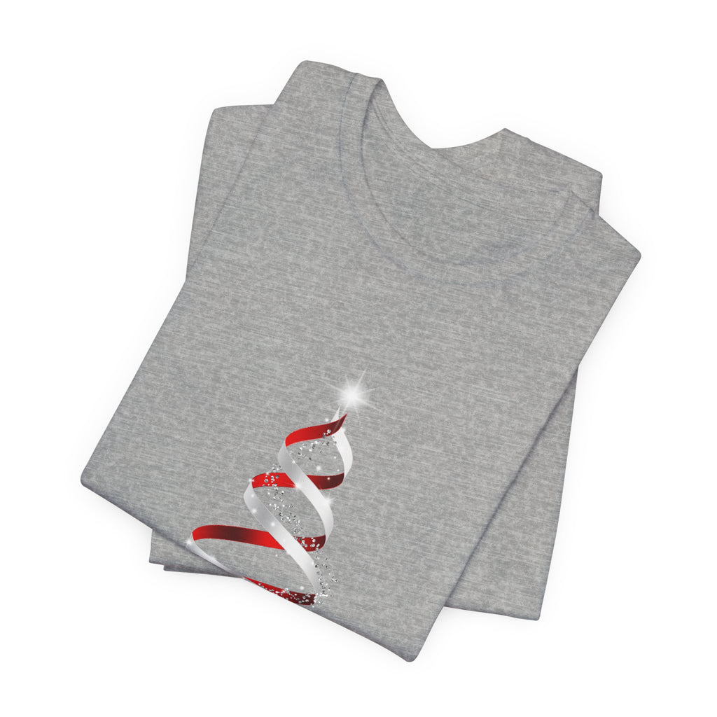 Christmas Ribbon Tree T-Shirt — Minimal Red & White Holiday Tee