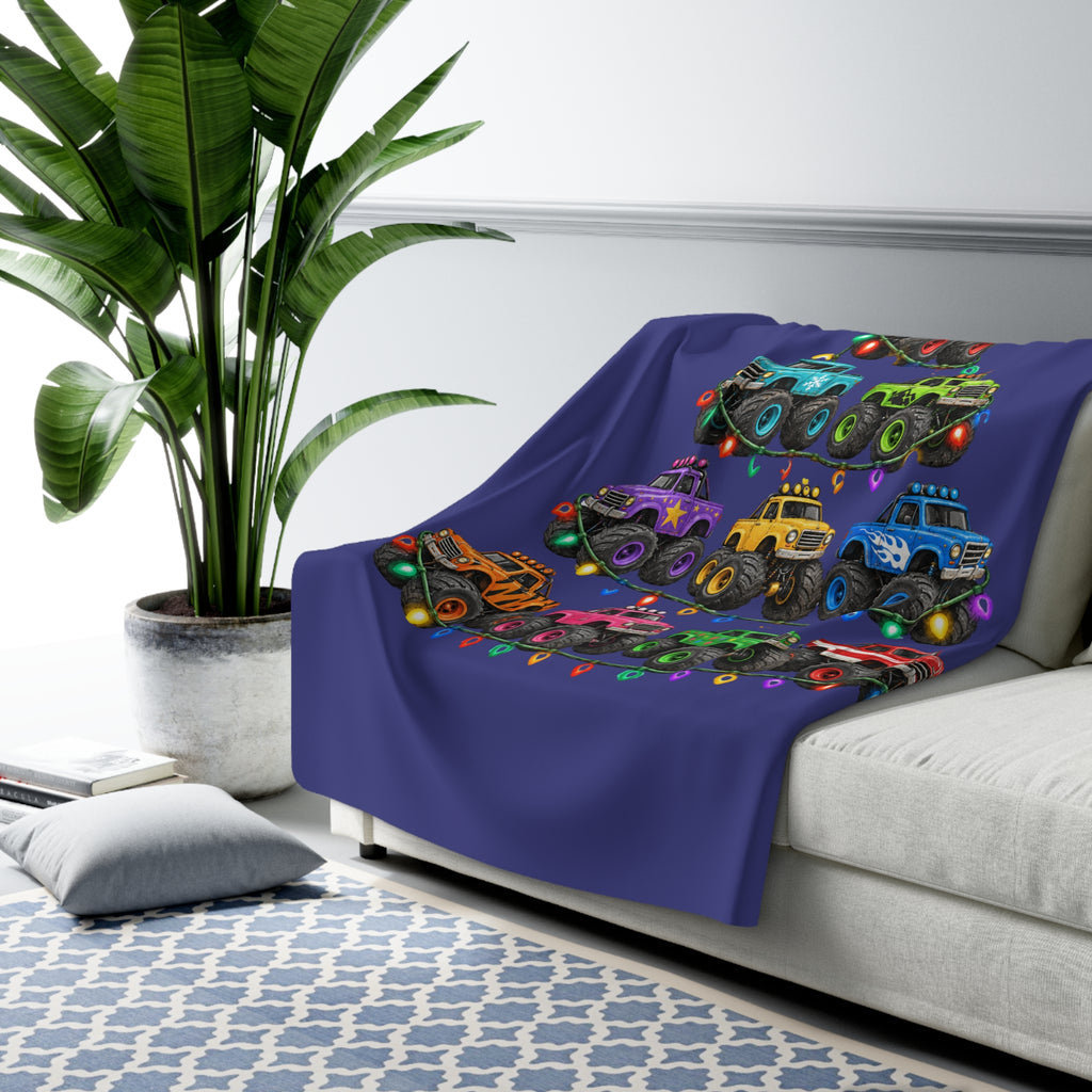 Christmas Monster Truck Tree Sherpa Blanket