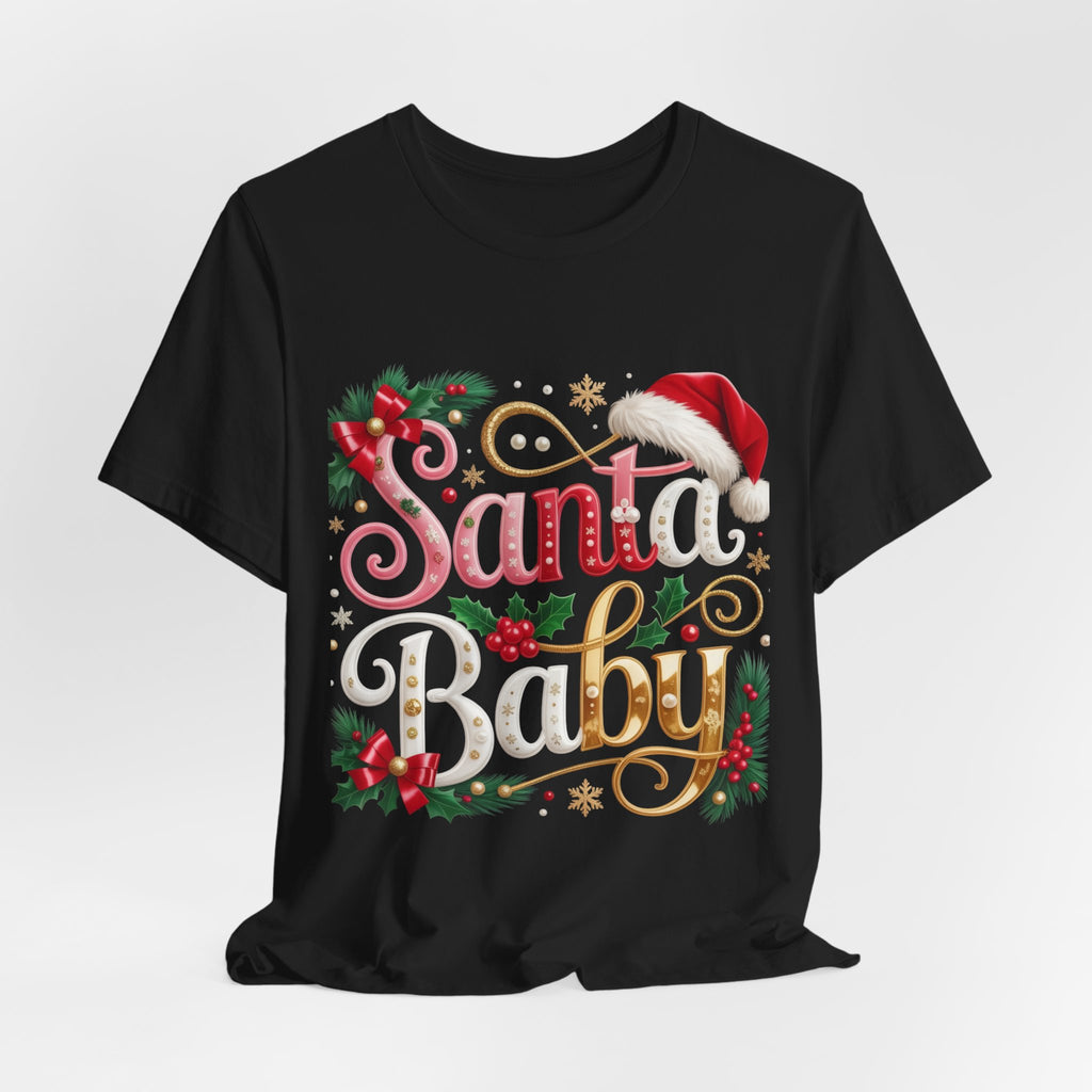 Santa Baby Christmas T-Shirt – Festive Holiday Tee with Santa Hat & Holly
