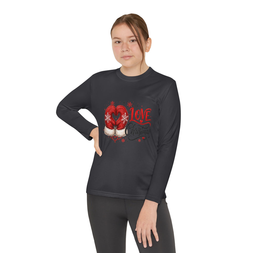 Youth Long Sleeve Tee - "Love Christmas" Festive Heart Gnome Design